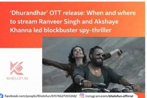 Dhurandhar OTT release poster showcasing intense spy thriller visuals and lead characters in action-packed scenes.