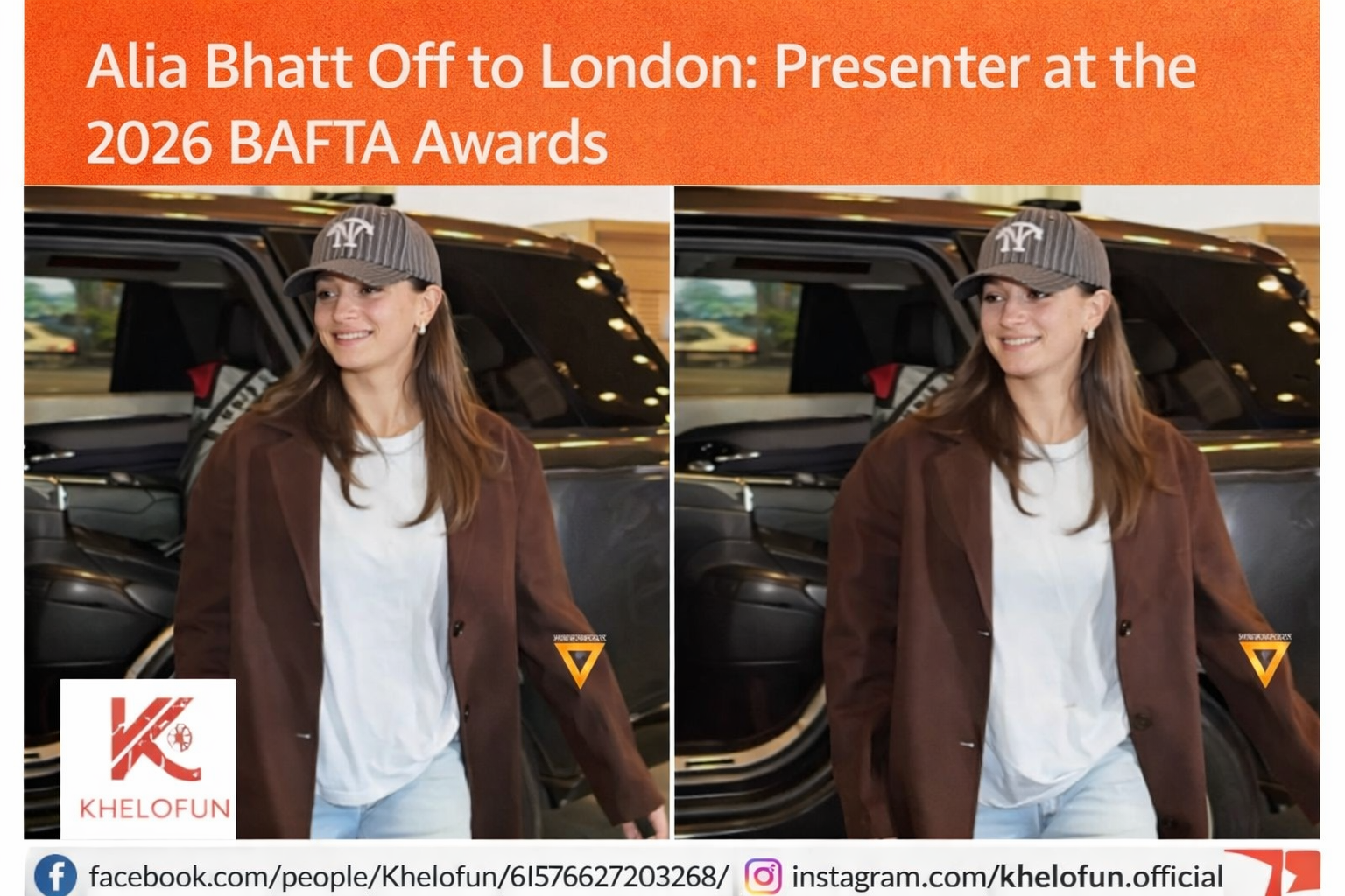 Alia Bhatt presenting at the 2026 BAFTAs Award and later spotted in a stylish airport outfit.