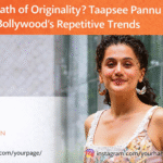 Taapsee Pannu speaking at a public event while addressing concerns about creativity in Bollywood cinema.