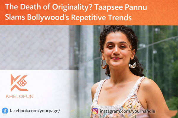 Taapsee Pannu speaking at a public event while addressing concerns about creativity in Bollywood cinema.