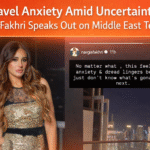 Nargis Fakhri looking concerned while addressing fans in a public note about safety and anxiety.