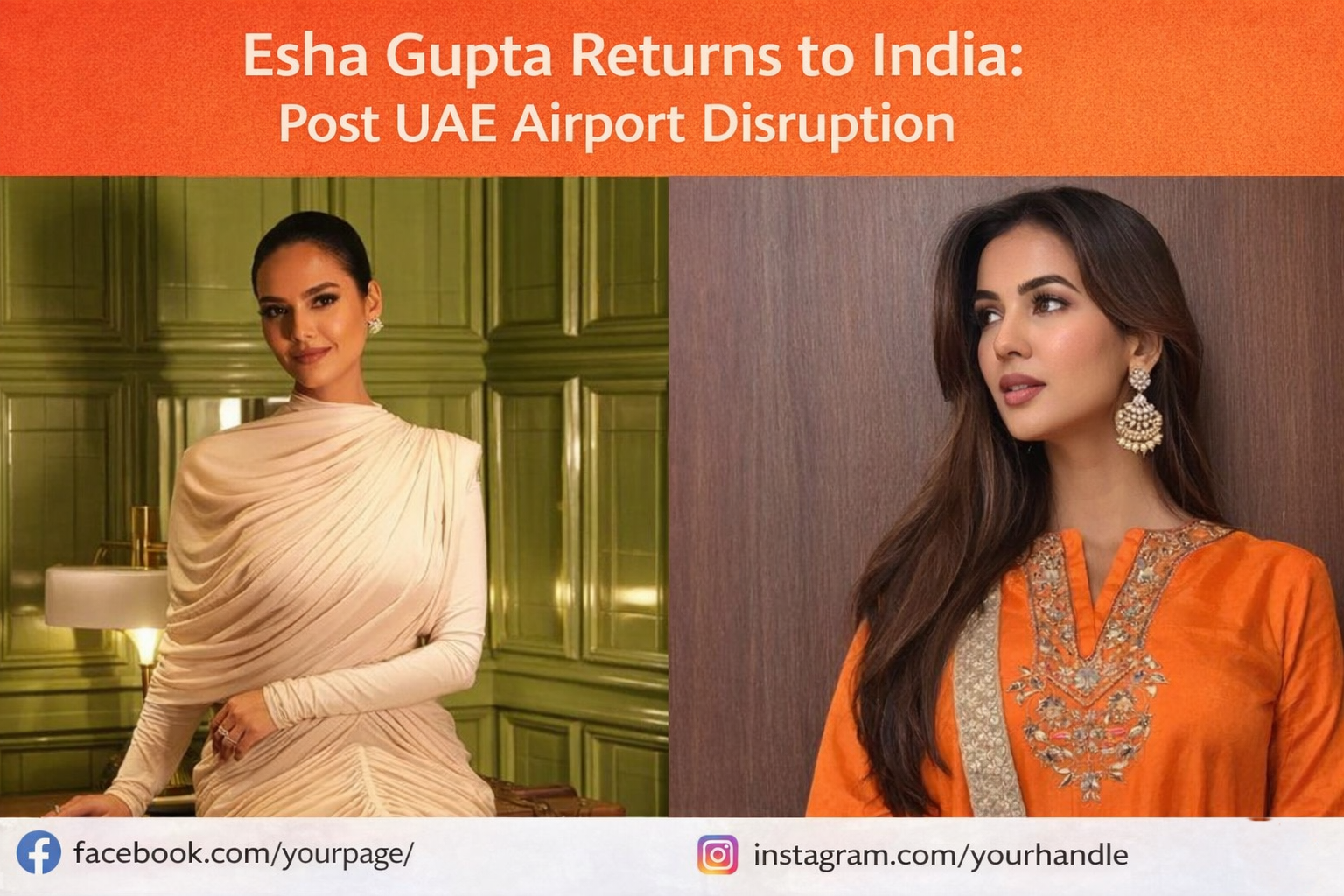 Esha Gupta spotted at Mumbai airport after returning to India following overseas travel disruption.