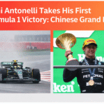 Kimi Antonelli celebrating his first Formula 1 race victory after winning the Chinese Grand Prix.
