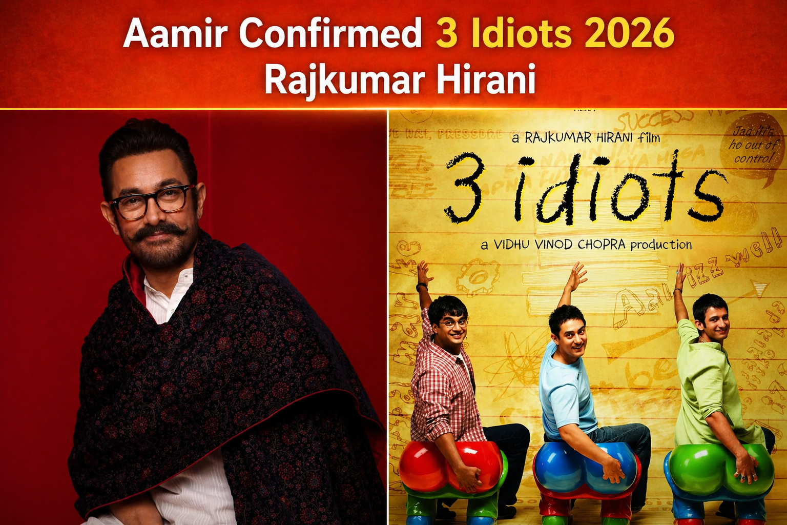 Aamir Khan confirms plans for 3 Idiots in 2026 alongside director Rajkumar Hirani.