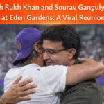 Shah Rukh Khan and Sourav Ganguly share a warm hug during the KKR vs PBKS IPL match at the stadium.