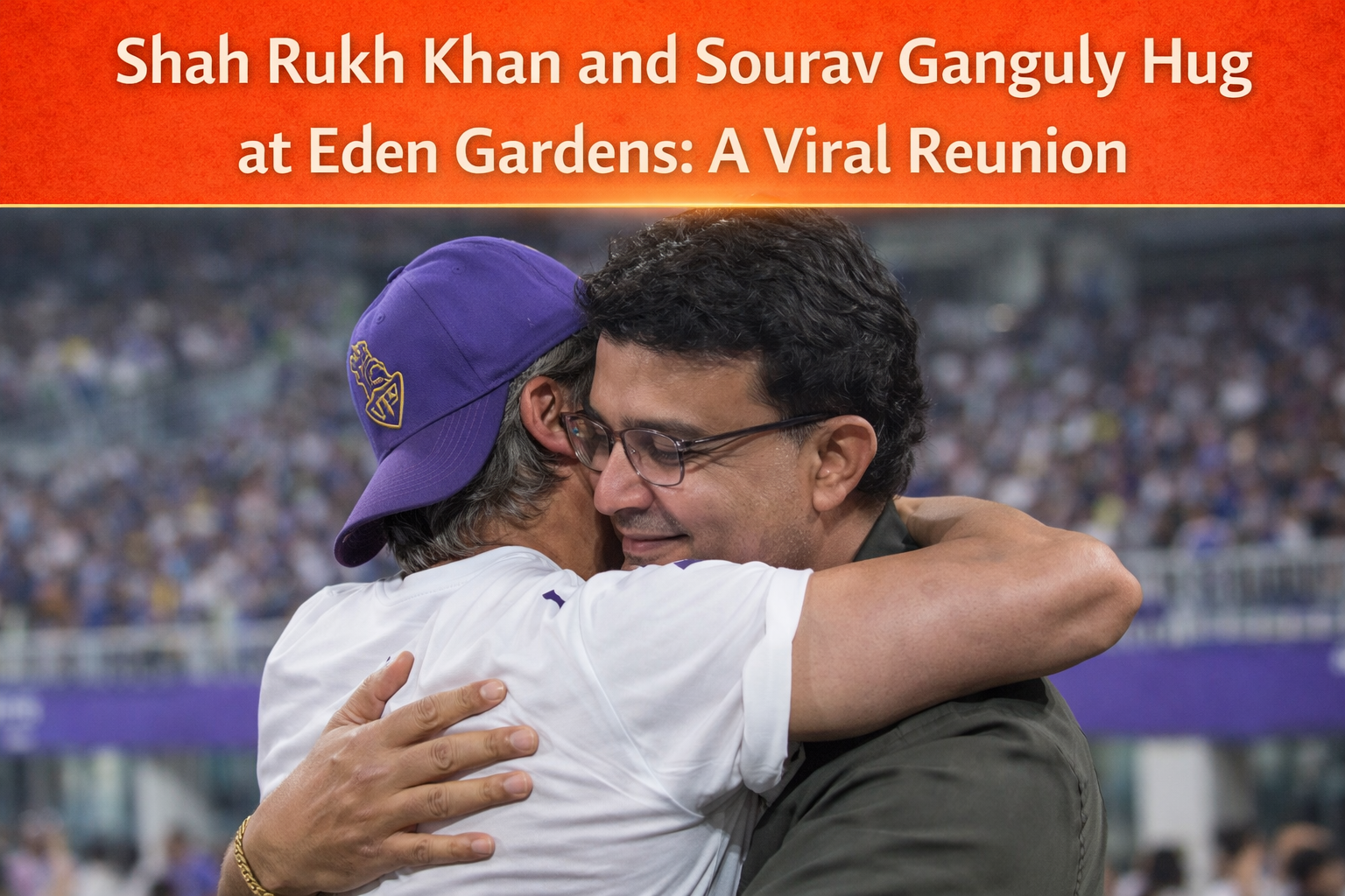 Shah Rukh Khan and Sourav Ganguly share a warm hug during the KKR vs PBKS IPL match at the stadium.