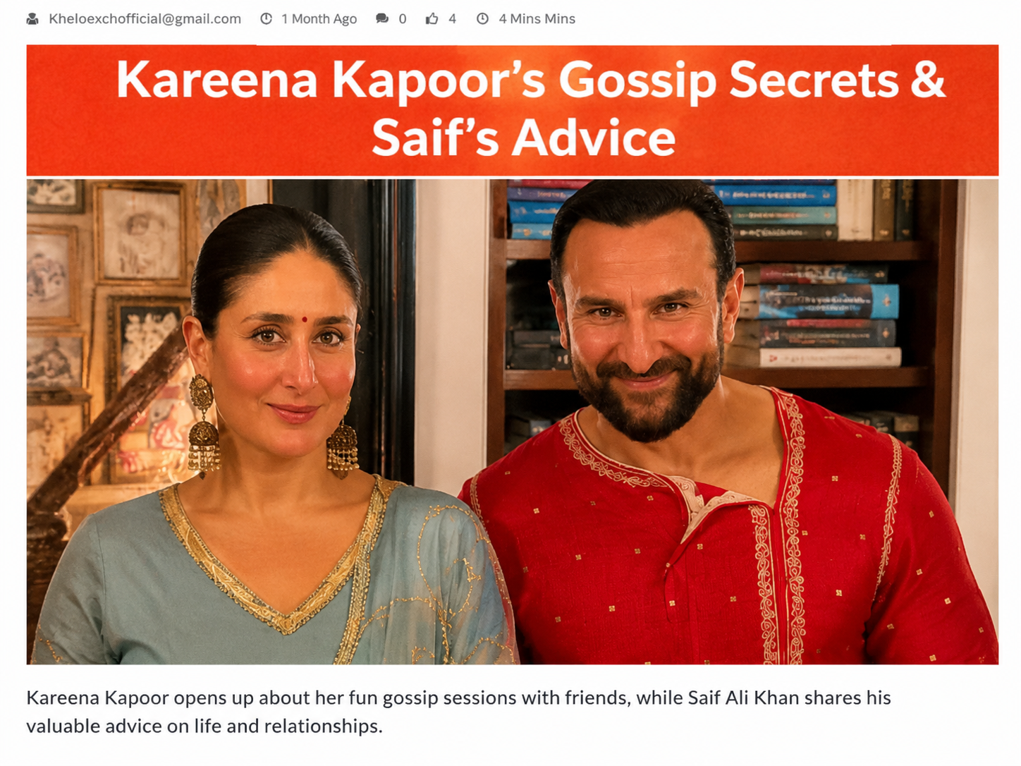 Kareena Kapoor Khan shares fun gossip habits while Saif Ali Khan gives personal advice during a candid conversation.