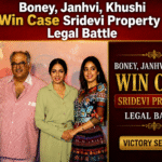Boney Kapoor with daughters Janhvi Kapoor and Khushi Kapoor after winning the legal battle related to Sridevi property case.