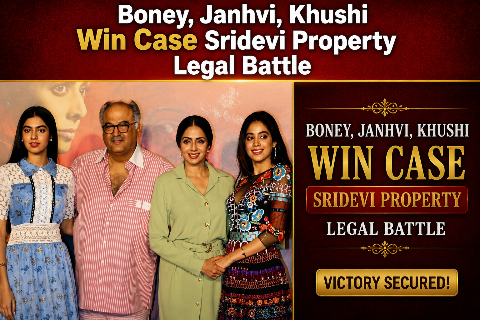 Boney Kapoor with daughters Janhvi Kapoor and Khushi Kapoor after winning the legal battle related to Sridevi property case.