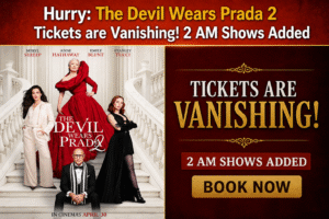 The Devil Wears Prada sequel poster announcing new midnight showtimes with 1 AM and 2 AM screenings added for fans.
