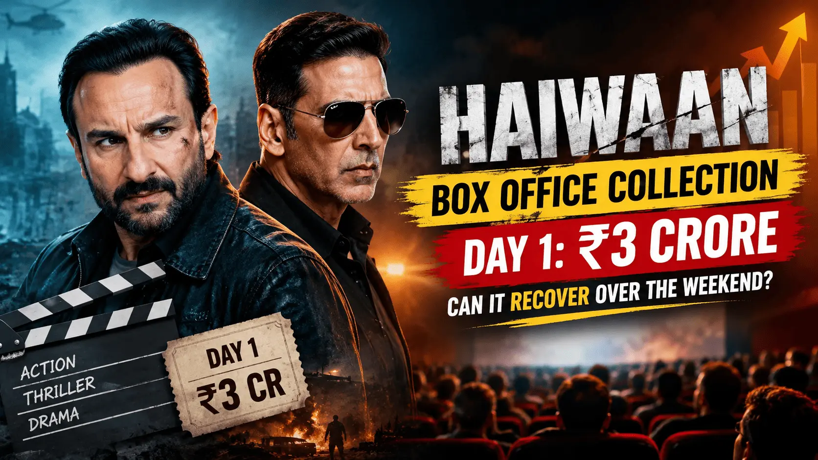 Haiwaan Box Office Collection Day 1 showing Saif Ali Khan and Akshay Kumar amid a ₹3 crore opening